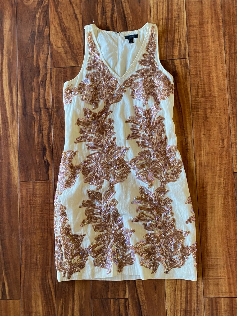J. Crew White Mini Dress with Rose Gold Sequin Motif Size 0